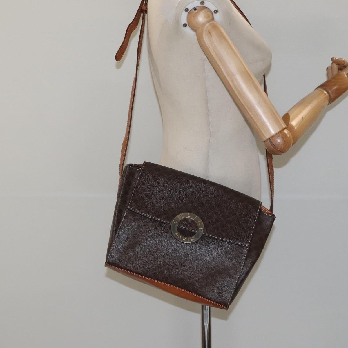 Celine Vintage Macadam Circle Logo Canvas And Leather Brown Canvas Shoulder Bag Bag (Pre-Owned)