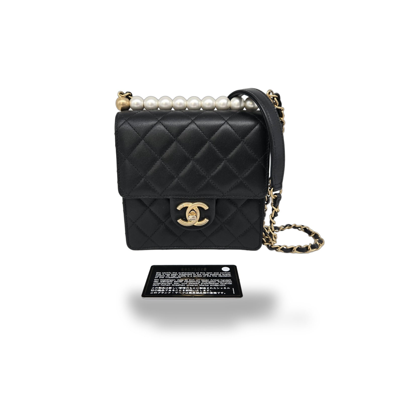 Chanel Chic Pearls Flap Clutch With Chain Quilted Lambskin Black Leather Crossbody Bag Bag (Pre-Owned)