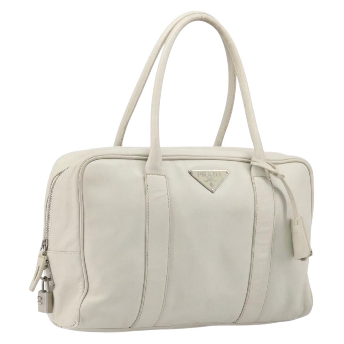 Prada Tote Leather White Leather Tote Bag Bag (Pre-Owned)