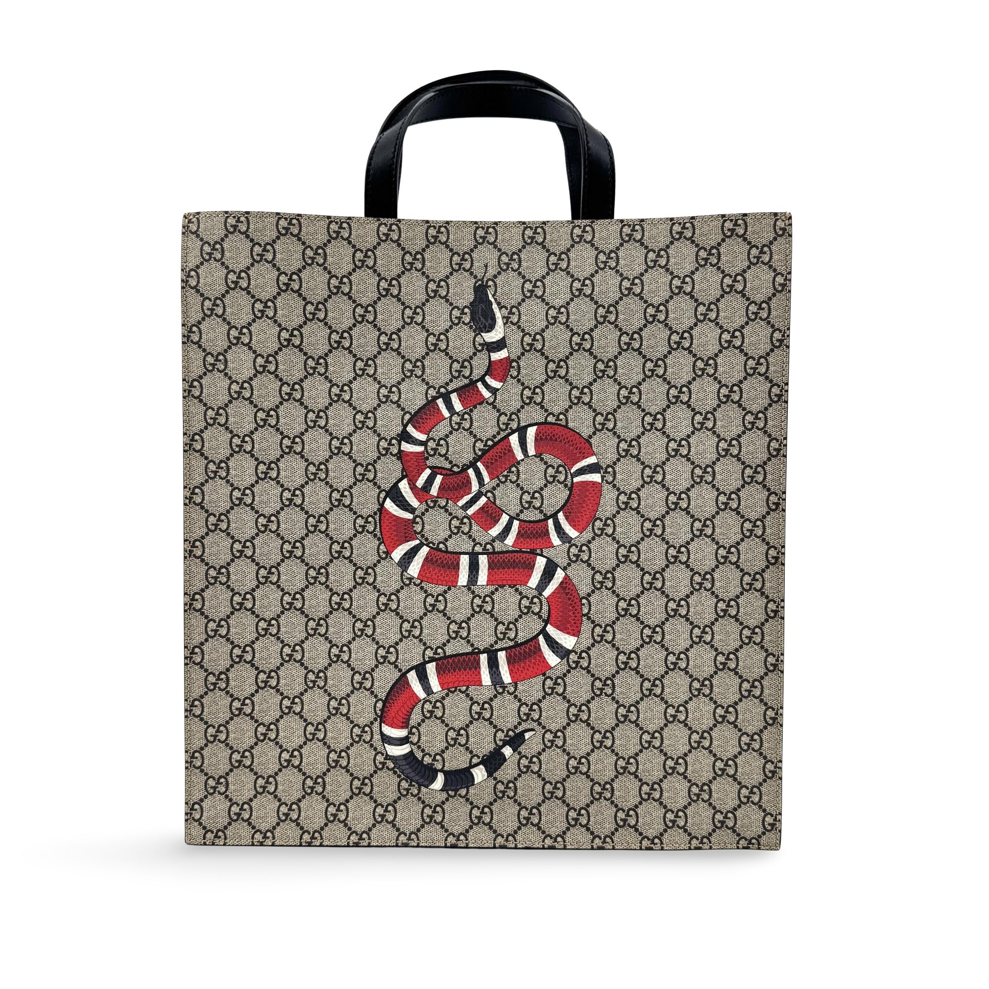 Gucci Kingsnake Printed Leather Black Canvas Tote Bag Bag (Pre-Owned)