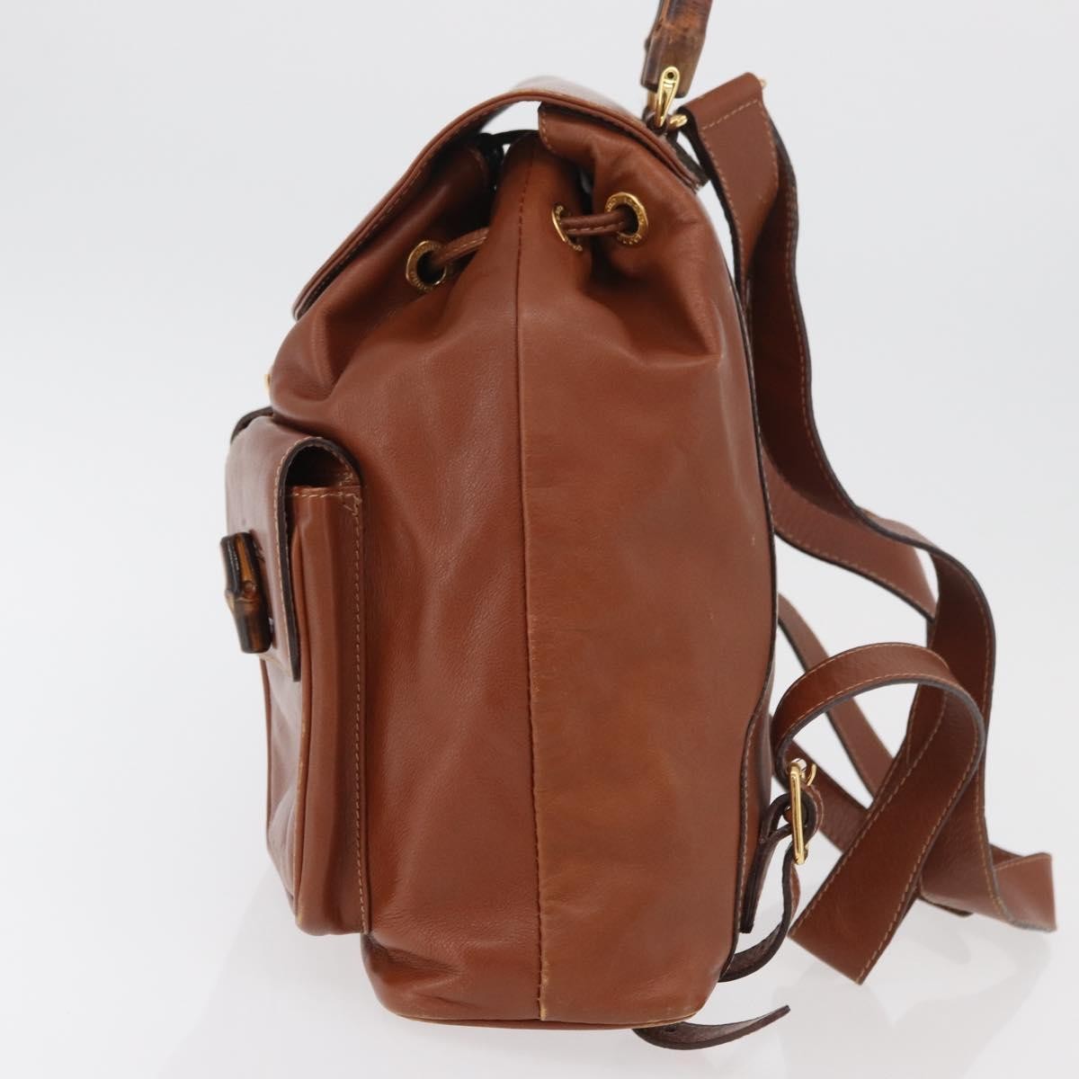 Gucci Vintage Bamboo Leather Brown Leather Backpack Bag (Pre-Owned)