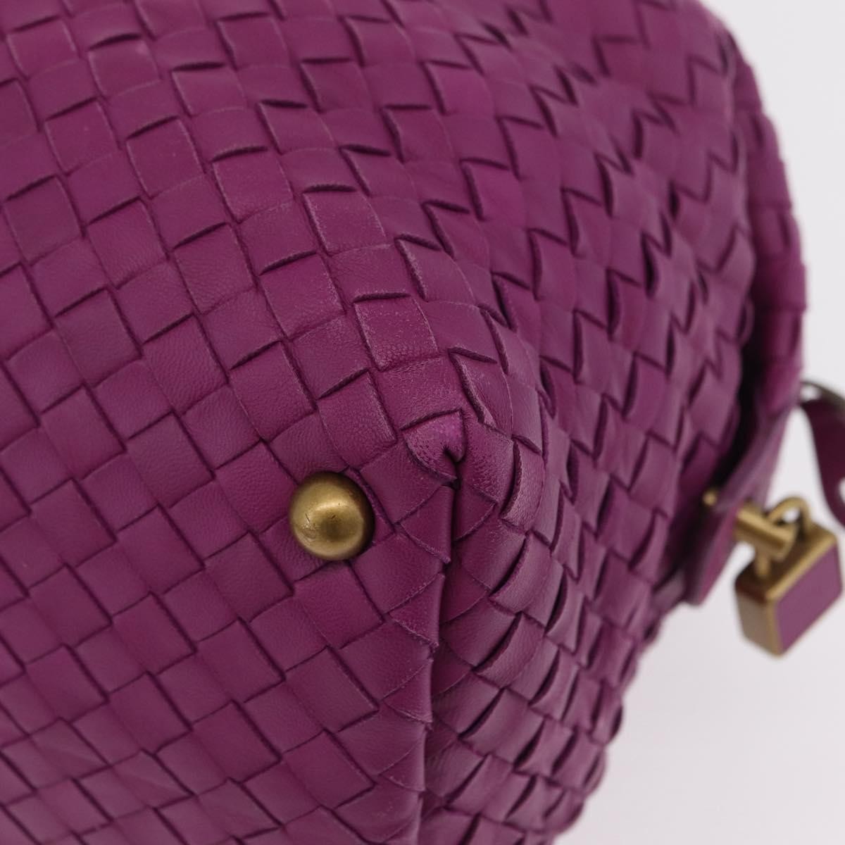 Bottega Veneta New Boston Intrecciato Nappa Purple Leather Handbag (Pre-Owned)