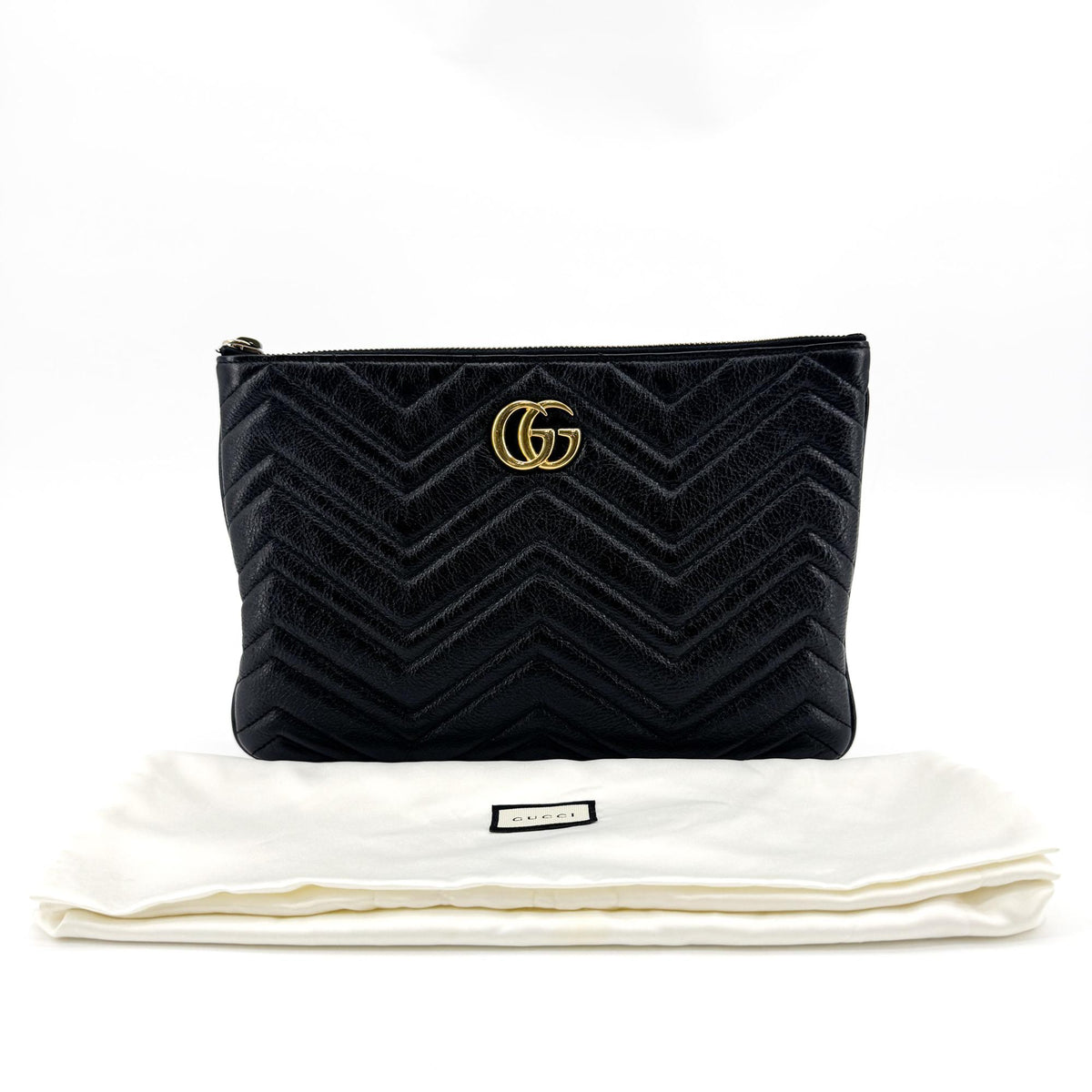 Gucci Gg Marmont Pouch Matelasse Leather Black Leather Clutche & Pouche Bag (Pre-Owned)