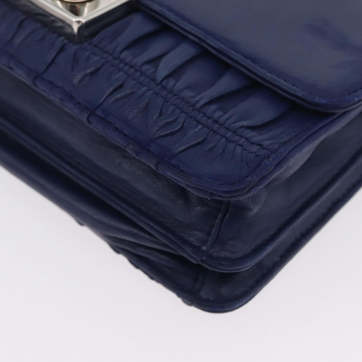 Prada Gaufre Flap Nappa Leather Blue Leather Shoulder Bag Bag (Pre-Owned)