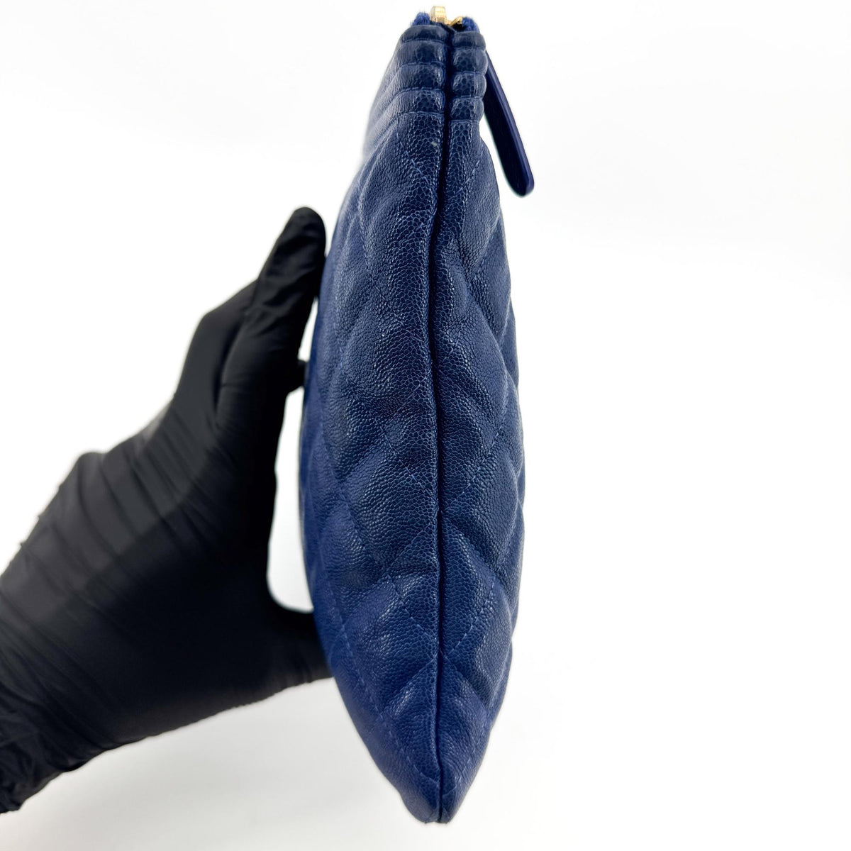 Chanel Boy O Case Clutch Quilted Caviar Blue Leather Clutche & Pouche Bag (Pre-Owned)