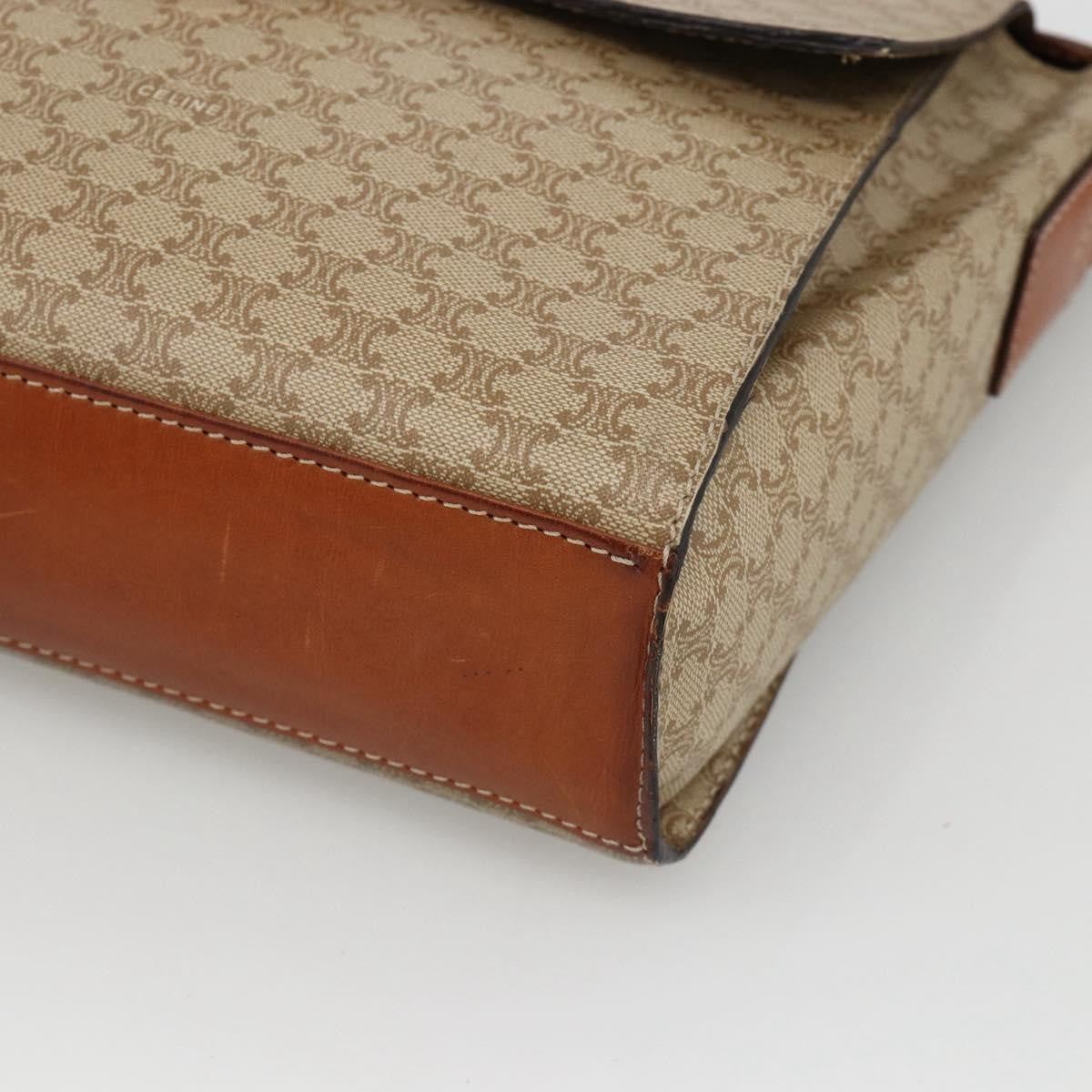 Celine Vintage Macadam Circle Logo Canvas And Leather Beige Canvas Shoulder Bag Bag (Pre-Owned)