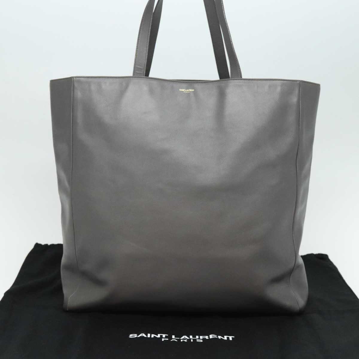 Saint Laurent Reversible North South Shopper Leather Gray Leather Tote Bag Bag (Pre-Owned)
