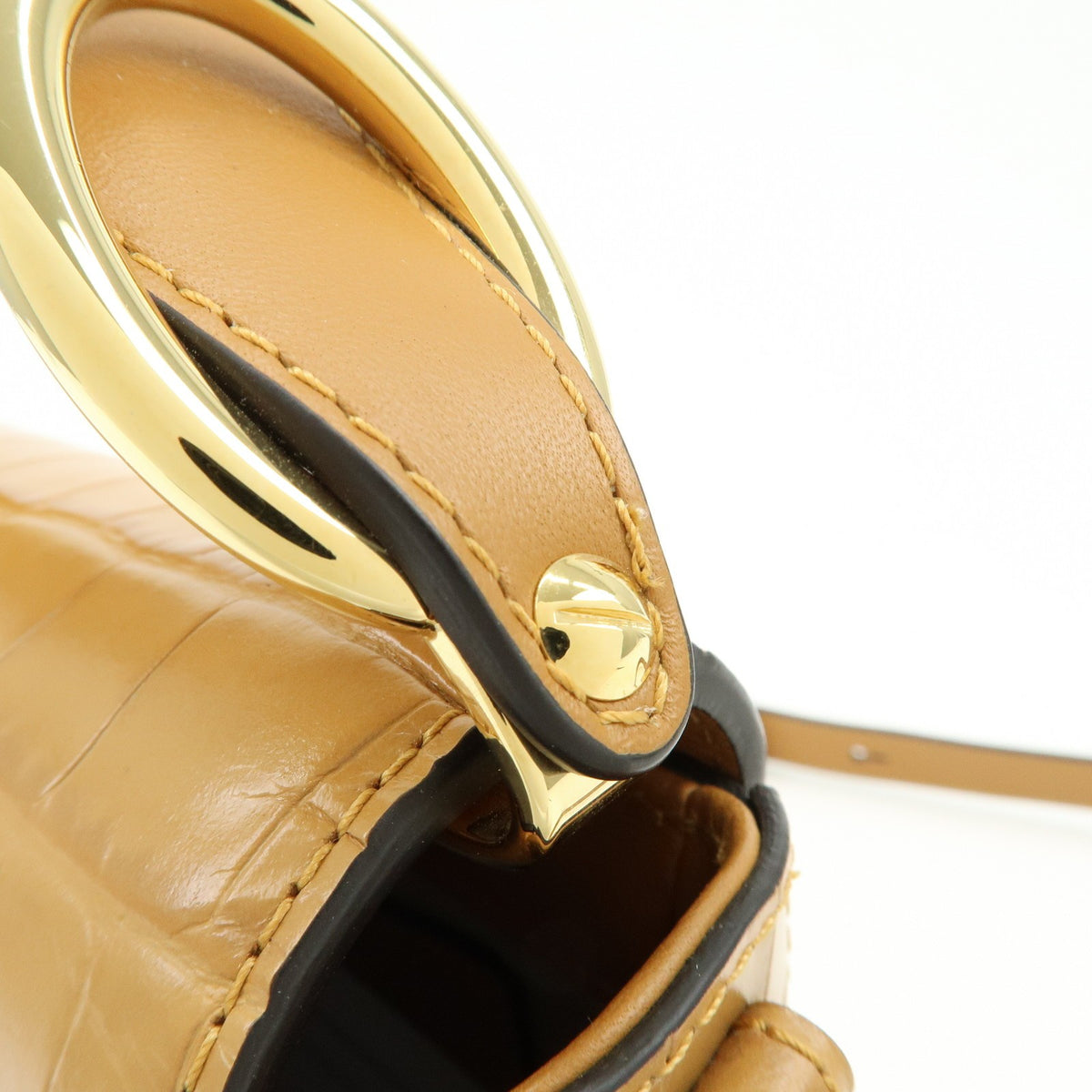 Chloe C Flap Crocodile Embossed Leather Brown Leather Handbag (Pre-Owned)