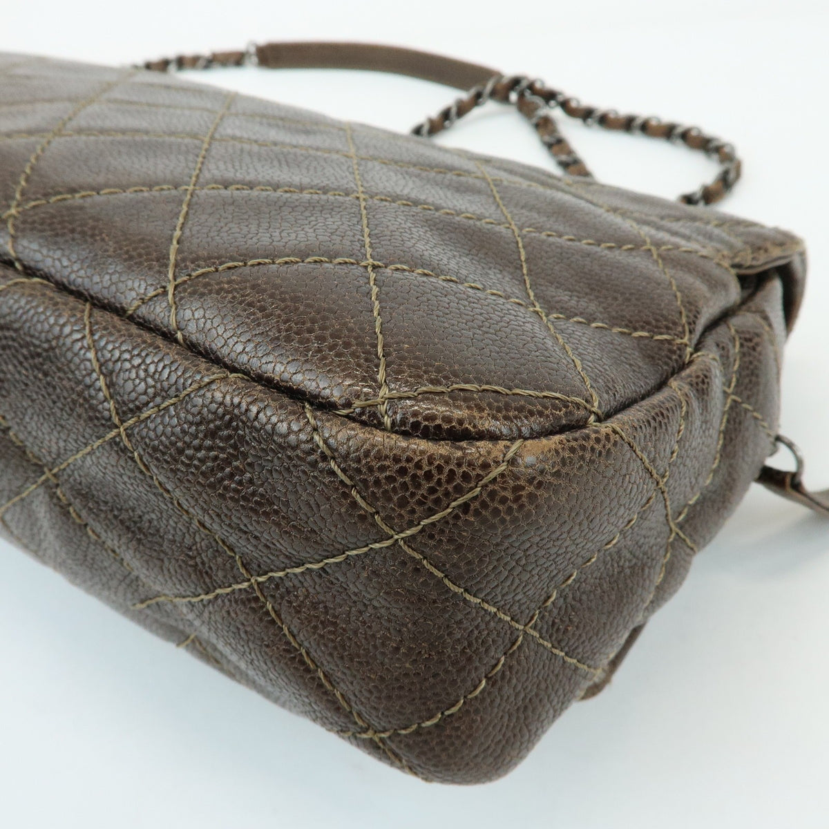 Chanel Easy Flap Quilted Caviar Brown Leather Handbag (Pre-Owned)
