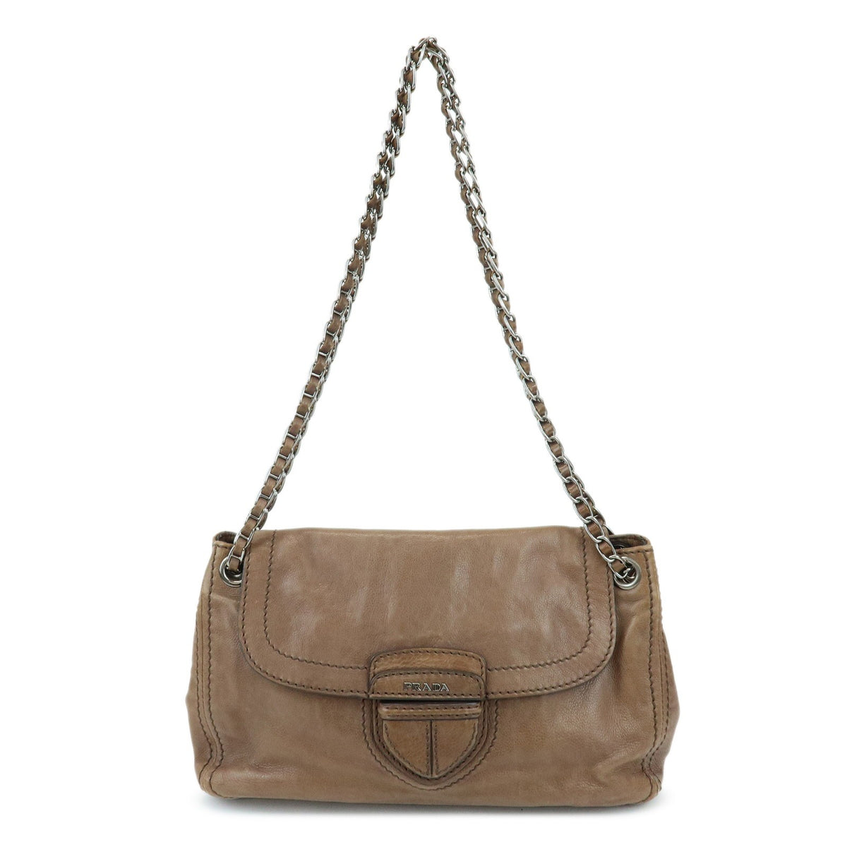 Prada Chain Flap Leather Brown Leather Shoulder Bag Bag (Pre-Owned)