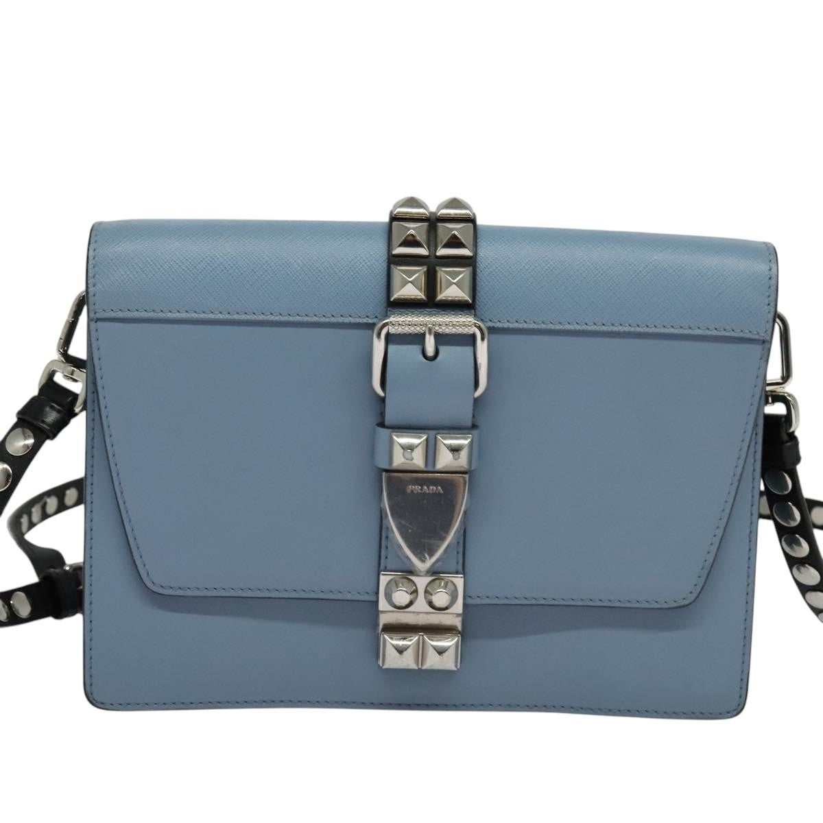 Prada Elektra Studded Leather Blue Leather Shoulder Bag Bag (Pre-Owned)