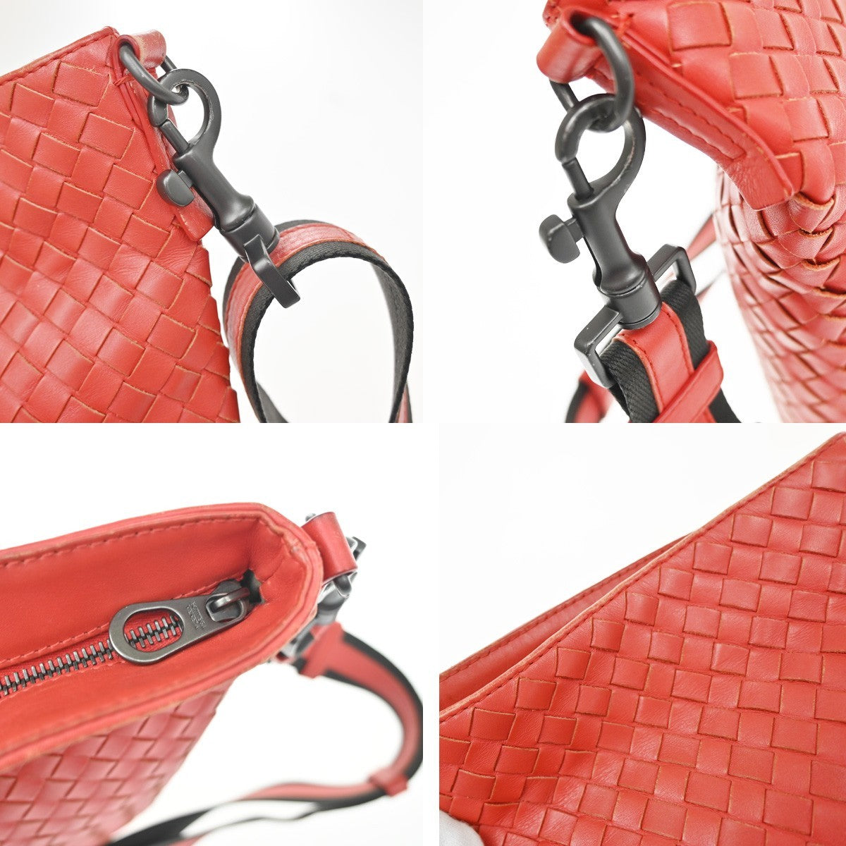 Bottega Veneta Flat Messenger Intrecciato Nappa Red Leather Crossbody Bag Bag (Pre-Owned)