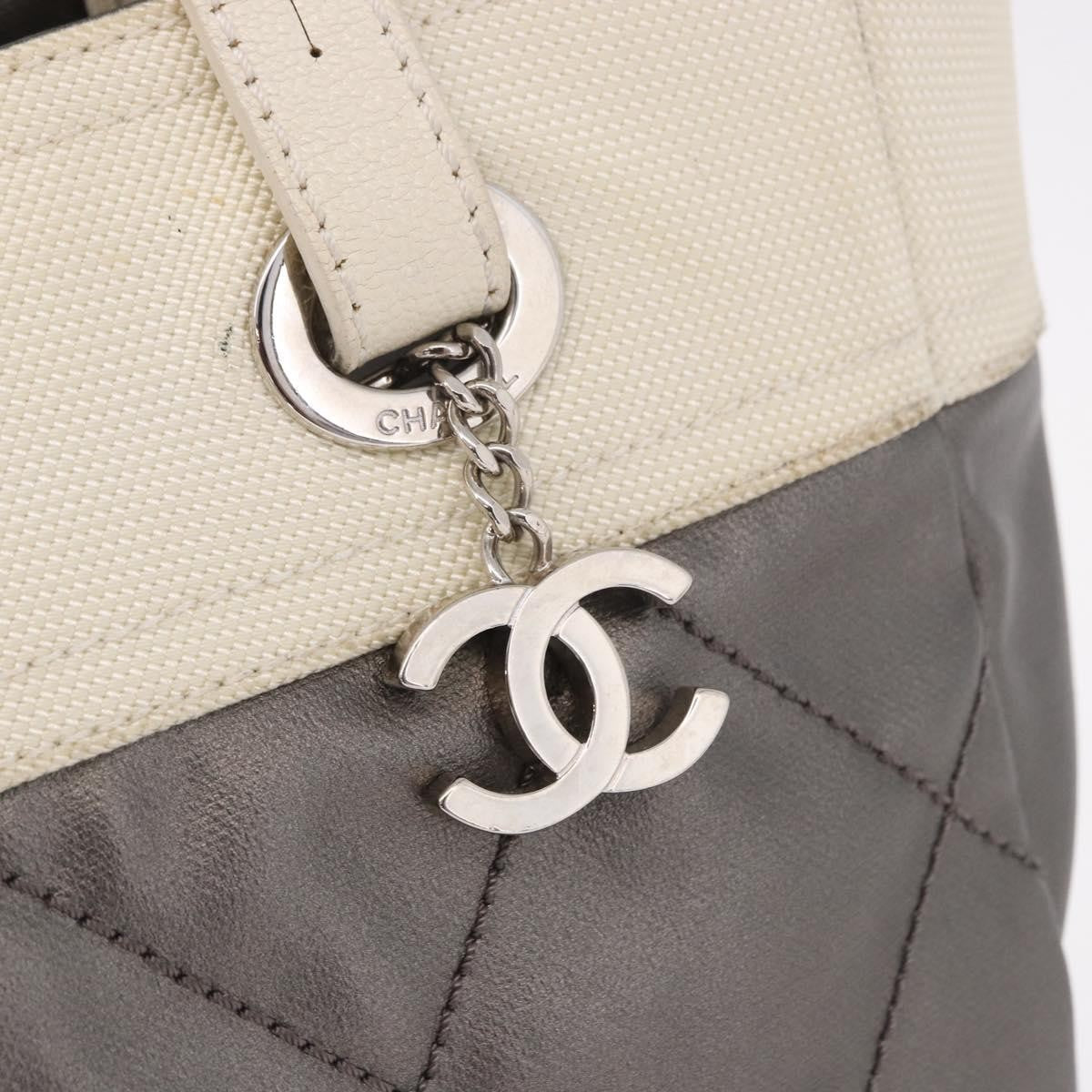 Chanel Biarritz Quilted Canvas Gray Canvas Tote Bag Bag (Pre-Owned)