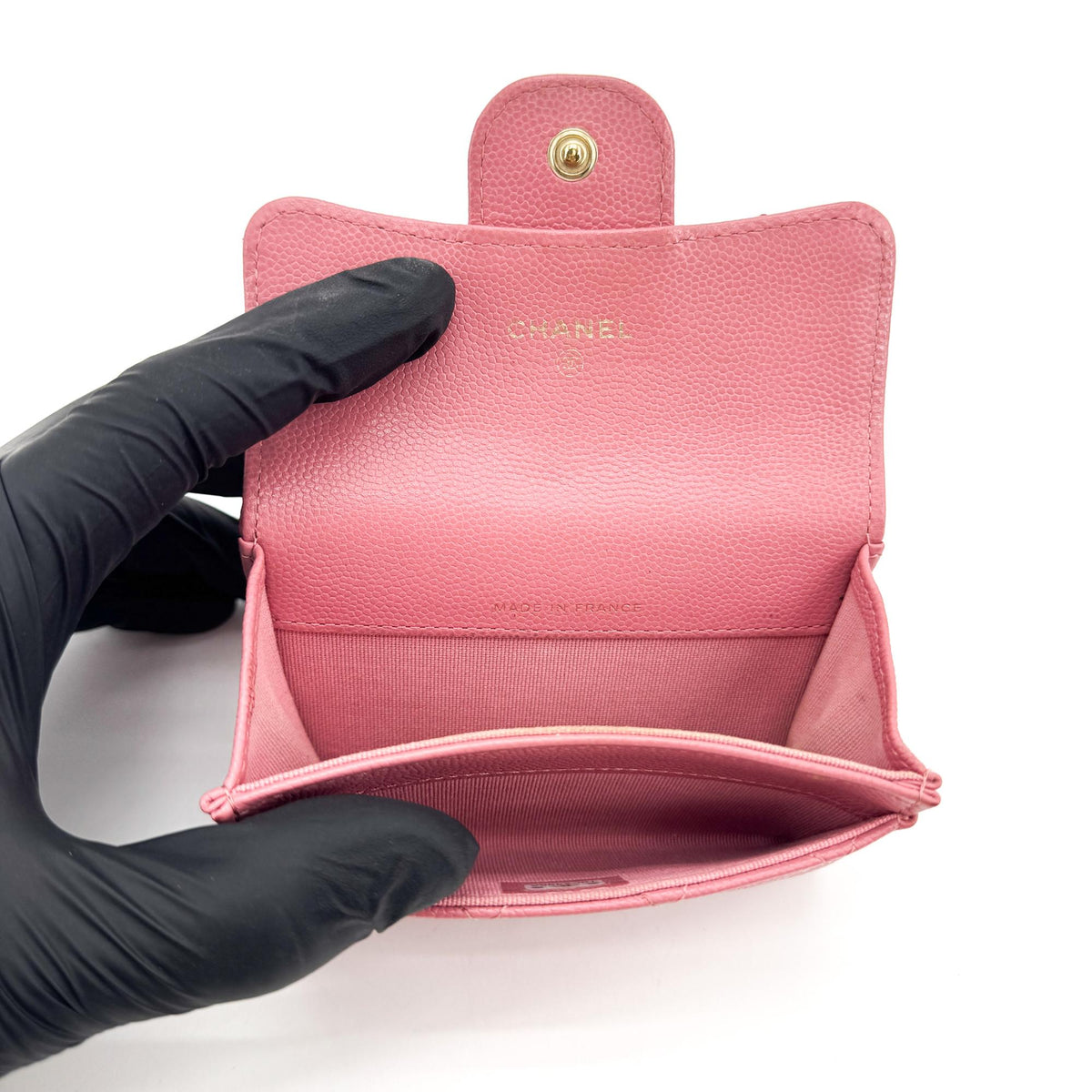 Chanel Classic Flap Card Case Quilted Caviar Pink Leather Card Holders Accessory (Pre-Owned)