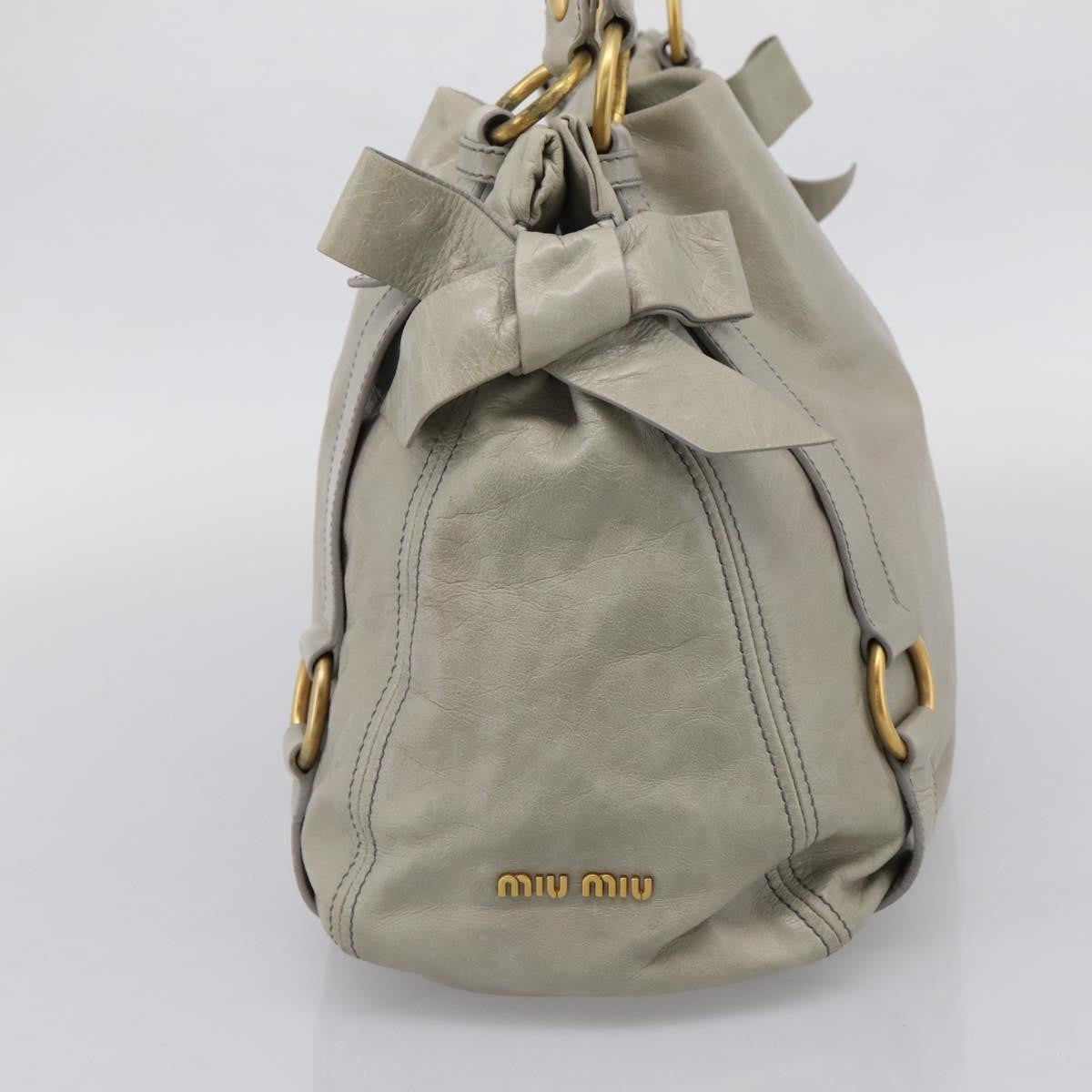 Miu Miu Bow Satchel Cervo Leather Gray Leather Handbag (Pre-Owned)