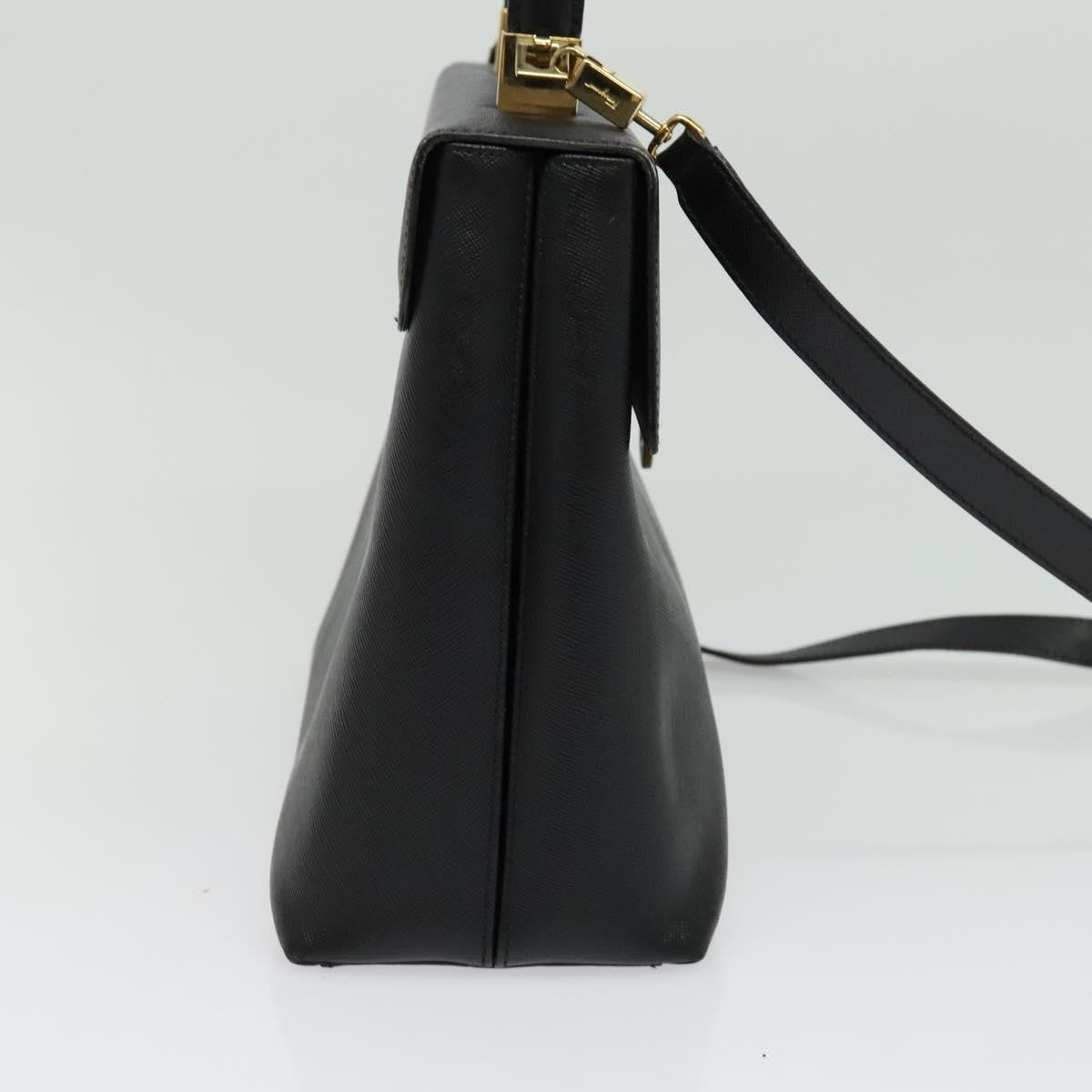 Salvatore Ferragamo Gancini Convertible Top Handle Leather Black Leather Handbag (Pre-Owned)