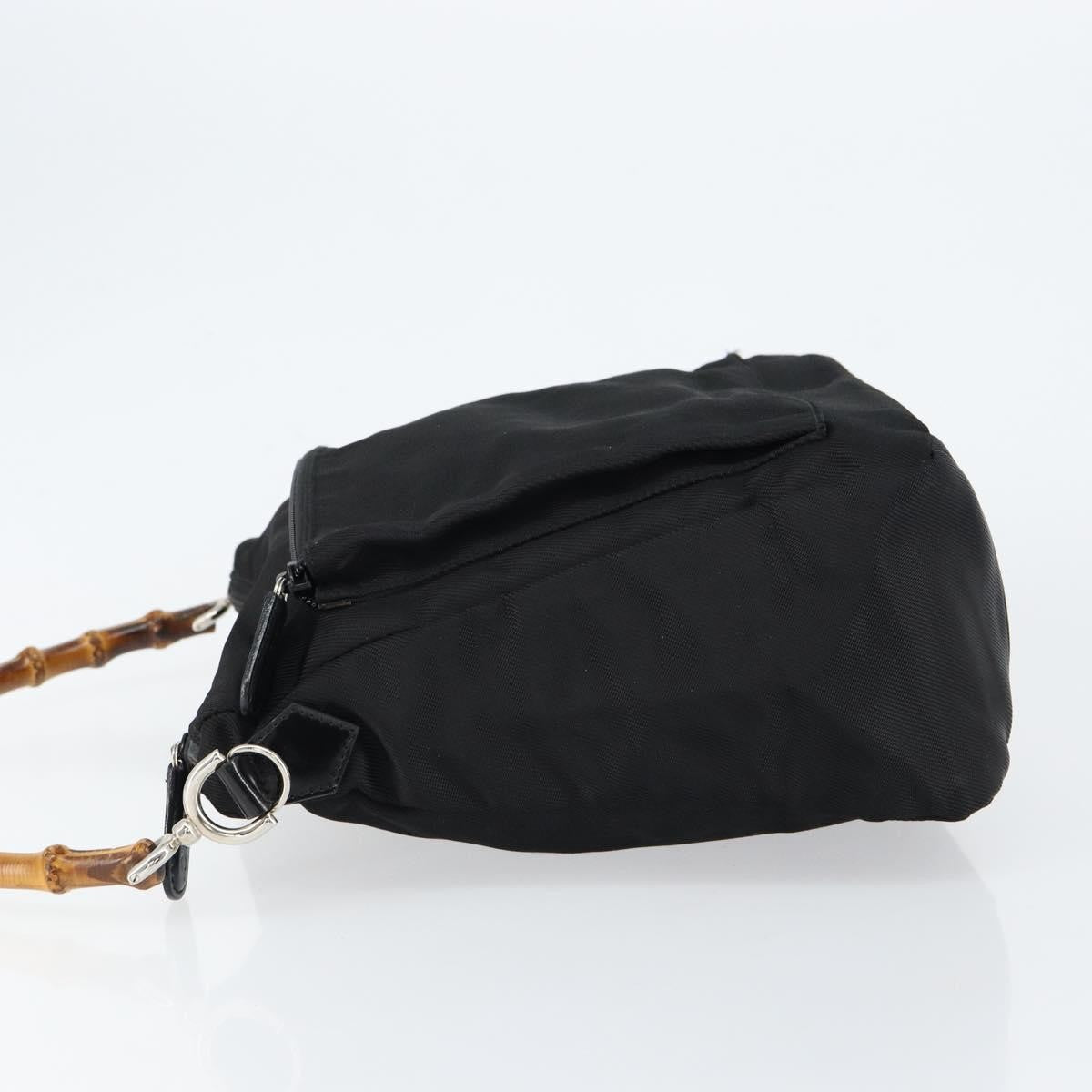 Gucci Vintage Bamboo Handle Nylon Black Nylon Handbag (Pre-Owned)