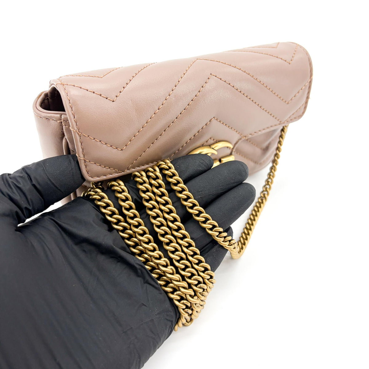 Gucci Gg Marmont Flap Chevron Leather Beige Leather Shoulder Bag Bag (Pre-Owned)