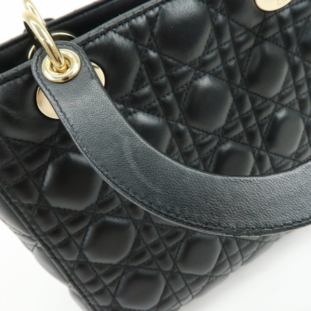 Christian Dior Lady Dior Black Leather Handbag (Pre-Owned)