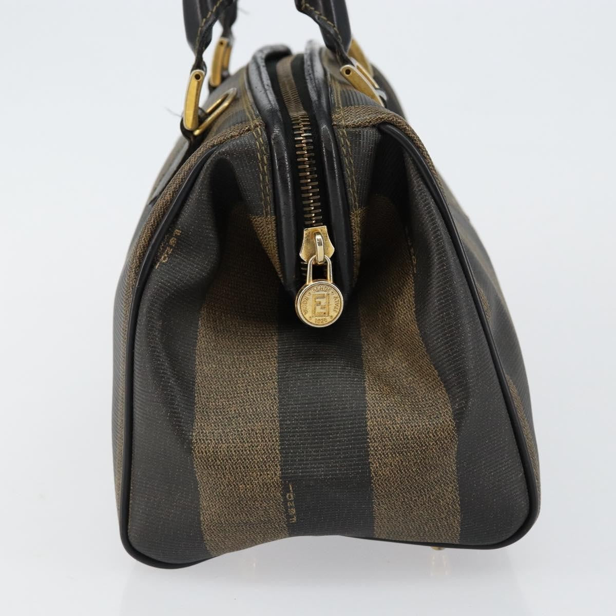 Fendi Vintage Pequin Boston Coated Canvas Black Canvas Bag (Pre-Owned)