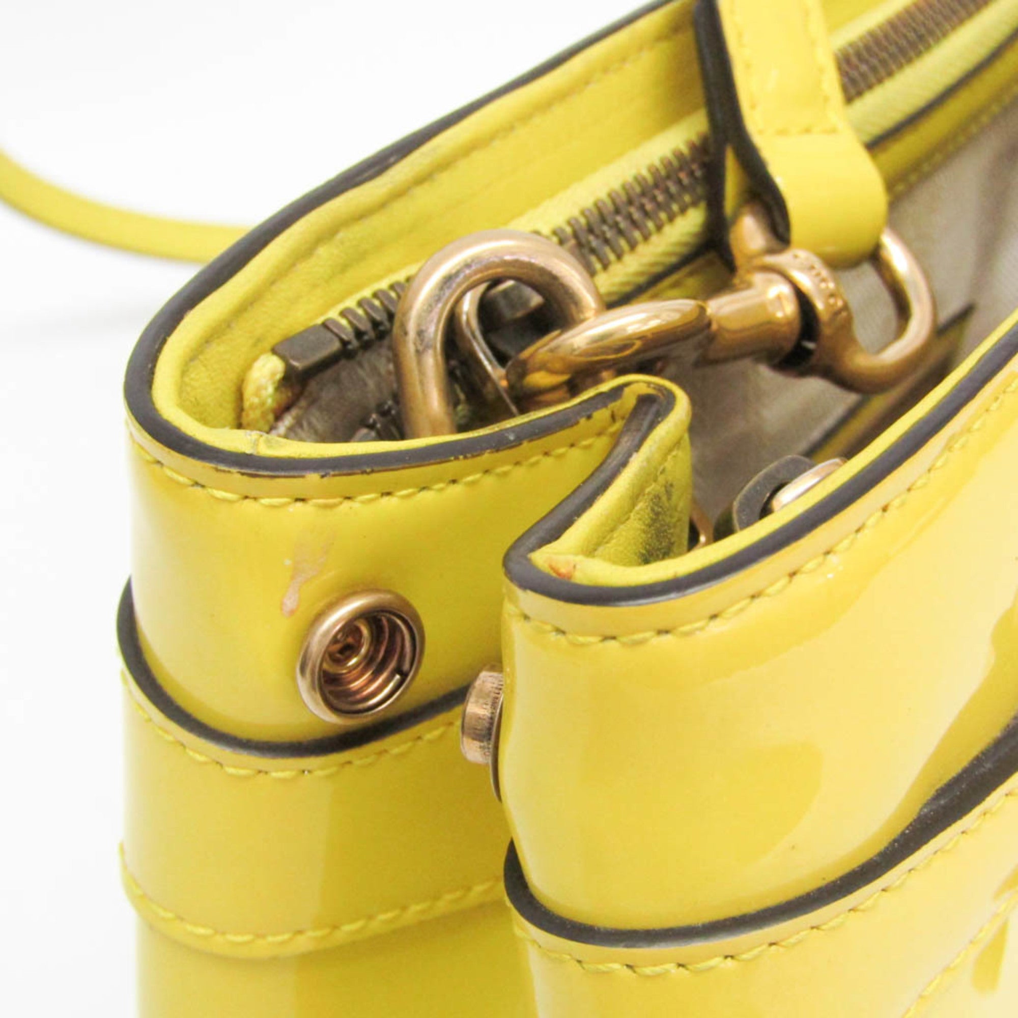 Gucci Bright Bit Convertible Tote Patent Leather Yellow Patent_Leather Handbag (Pre-Owned)