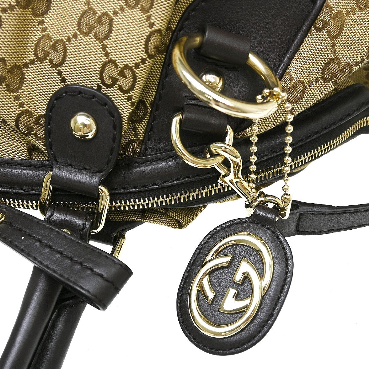 Gucci Sukey Boston Gg Canvas Beige Canvas Handbag (Pre-Owned)
