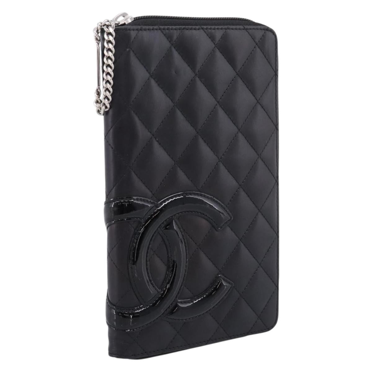 Chanel Cambon Zip Around Organizer Quilted Lambskin Black Leather Wallets Accessory (Pre-Owned)