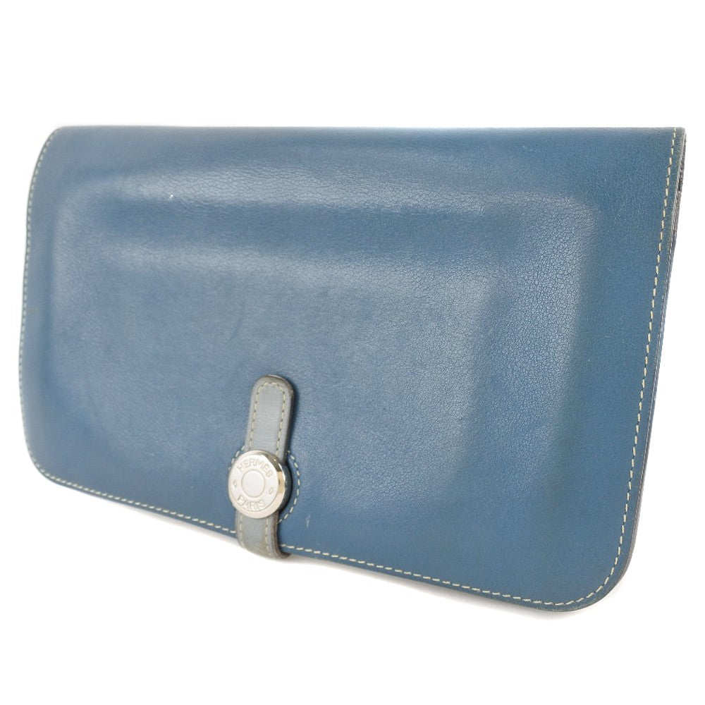Hermes Dogon Duo Combined Leather Blue Calfskin Wallets Accessory (Pre-Owned)