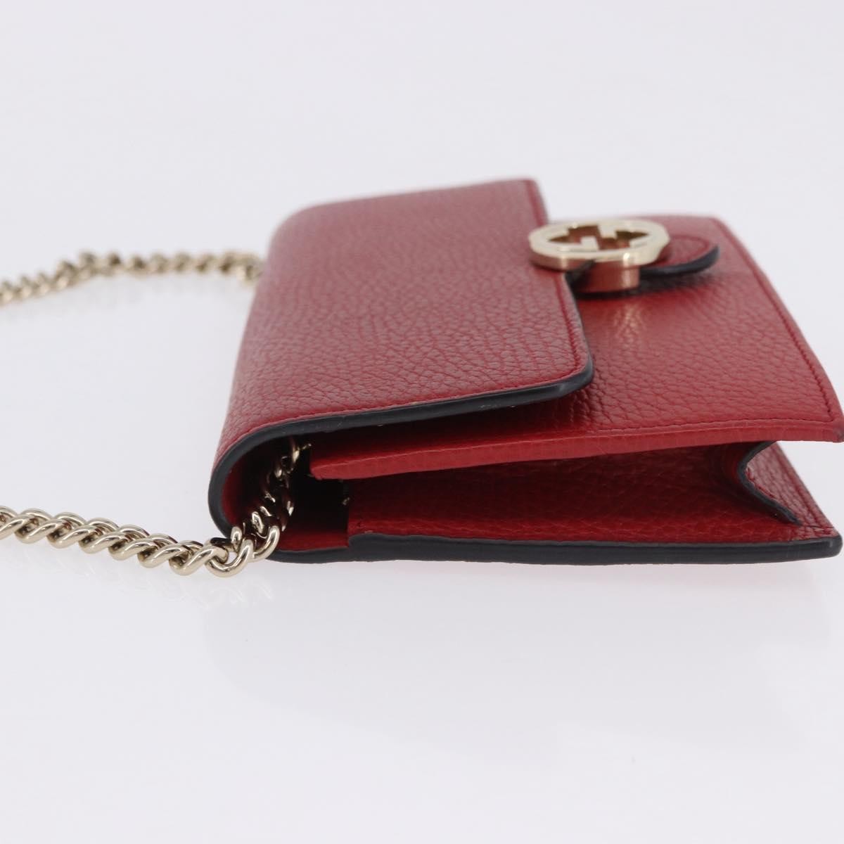 Gucci Interlocking Wallet On Chain Leather Red Leather Shoulder Bag Bag (Pre-Owned)