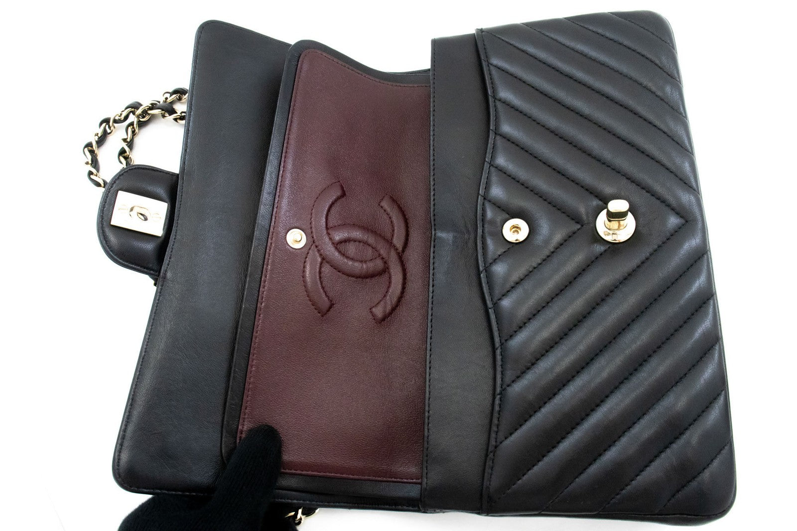 Chanel Timeless - Classic Double Flap Chevron Lambskin Black Leather Shoulder Bag Bag (Pre-Owned)