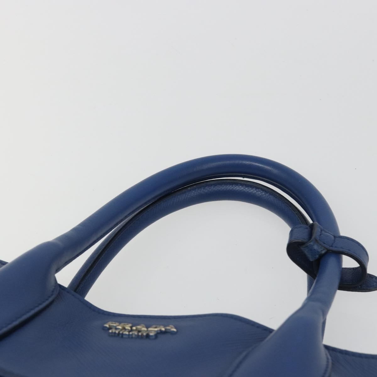 Prada Cuir Promenade Front Zip Tote Leather Blue Leather Handbag (Pre-Owned)