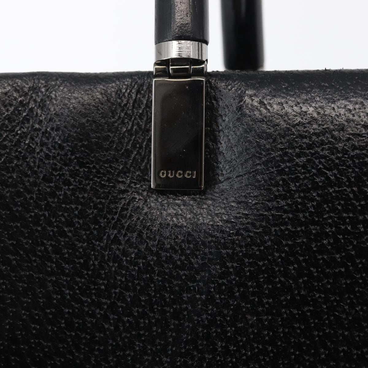 Gucci Vintage Bamboo Handle Leather Black Leather Handbag (Pre-Owned)