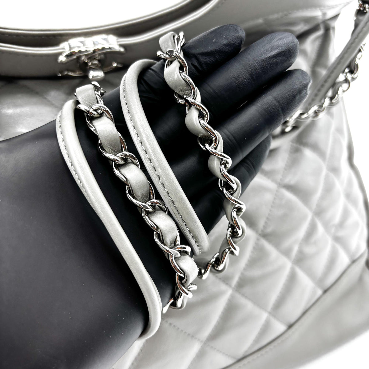 Chanel 31 Shopping Quilted Calfskin Gray Leather Handbag (Pre-Owned)