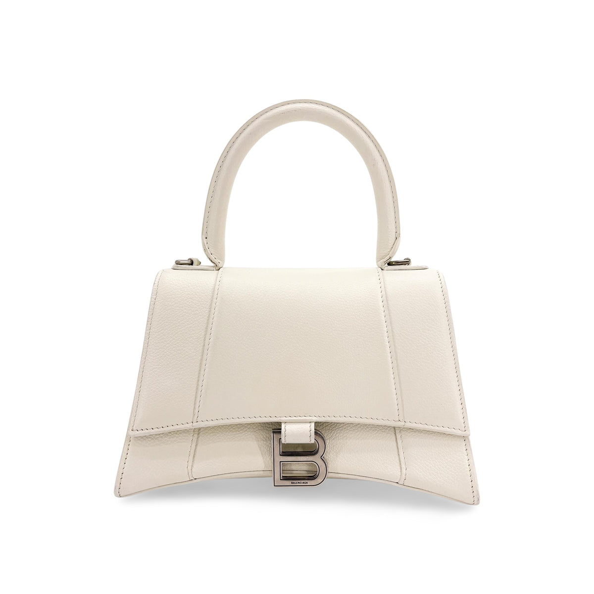 Balenciaga Hourglass Top Handle Leather White Leather Handbag (Pre-Owned)