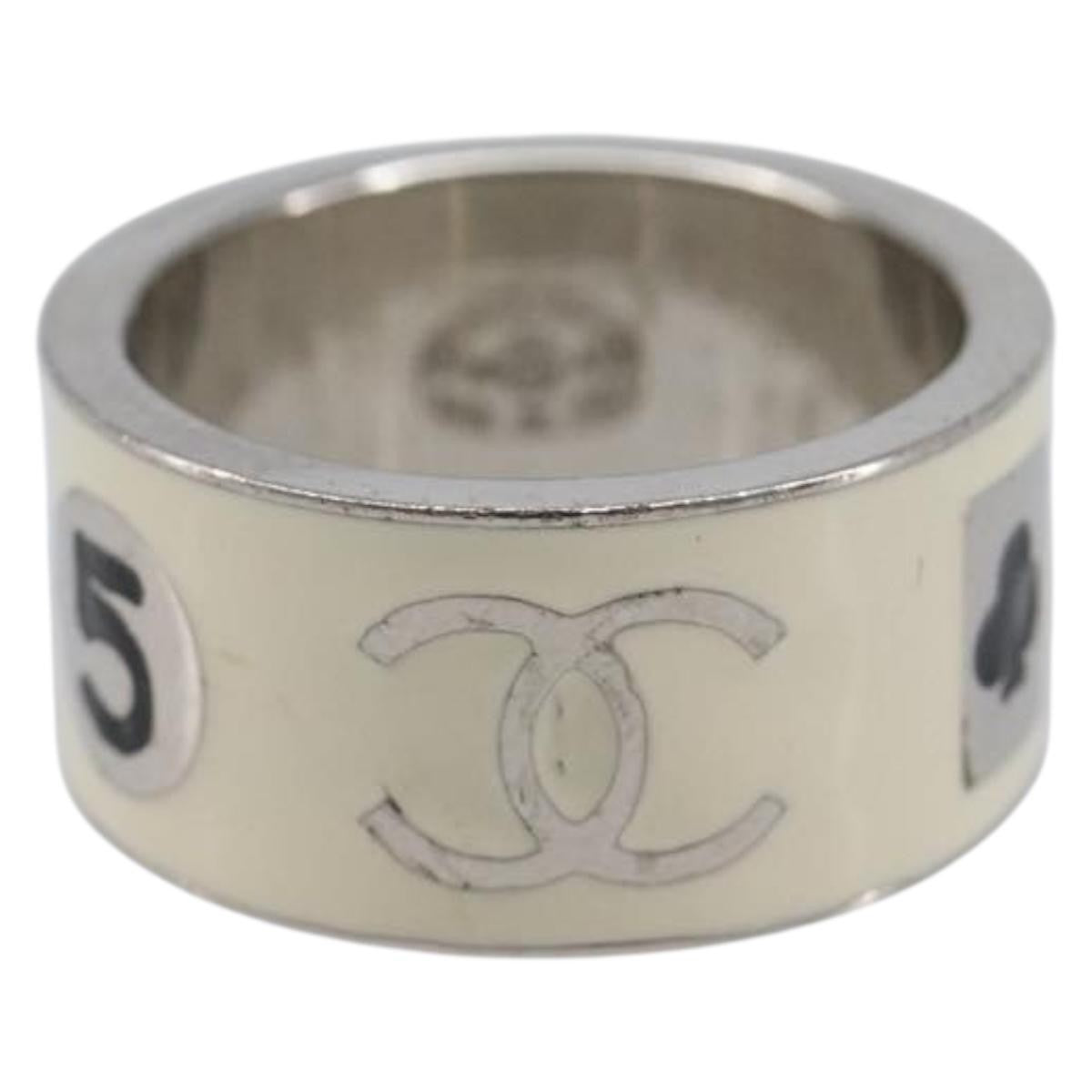 Chanel Heart Band Metal And Enamel Silver Metal Ring Jewelry (Pre-Owned)