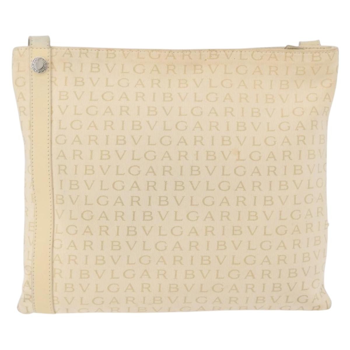 Bvlgari Logomania Canvas With Leather Beige Canvas Shoulder Bag Bag (Pre-Owned)