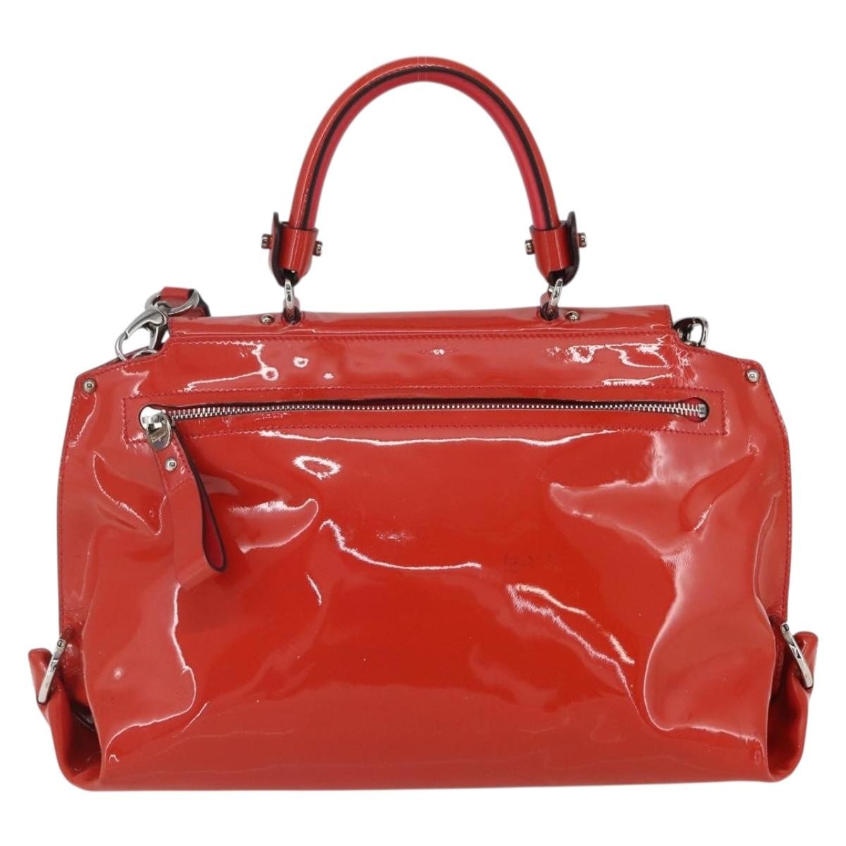 Salvatore Ferragamo Gancini Patent Leather Red Patent_Leather Handbag (Pre-Owned)