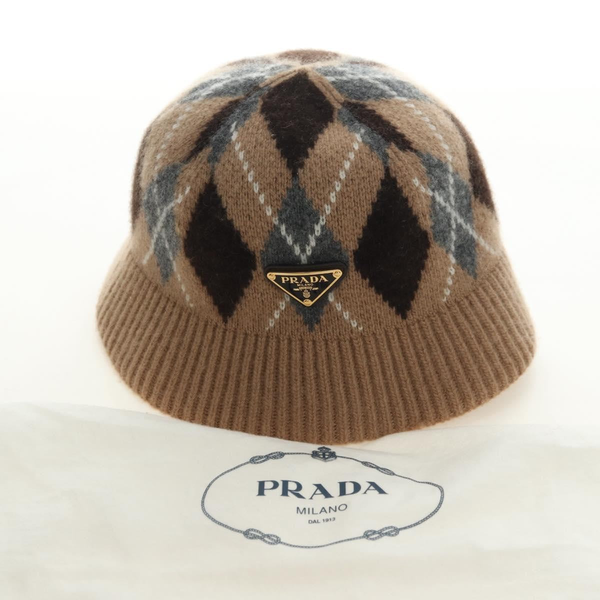 Prada Triangle Logo Bucket Hat Wool & Cashmere Beige Wool Head Accessory Accessory (Pre-Owned)