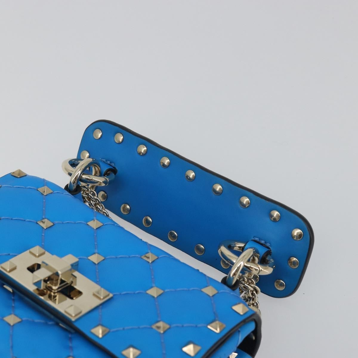 Valentino Garavani Rockstud Spike Flap Quilted Leather Blue Leather Shoulder Bag Bag (Pre-Owned)