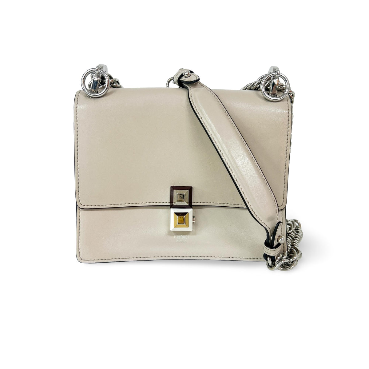 Fendi Kan I Leather Ecru Leather Shoulder Bag Bag (Pre-Owned)