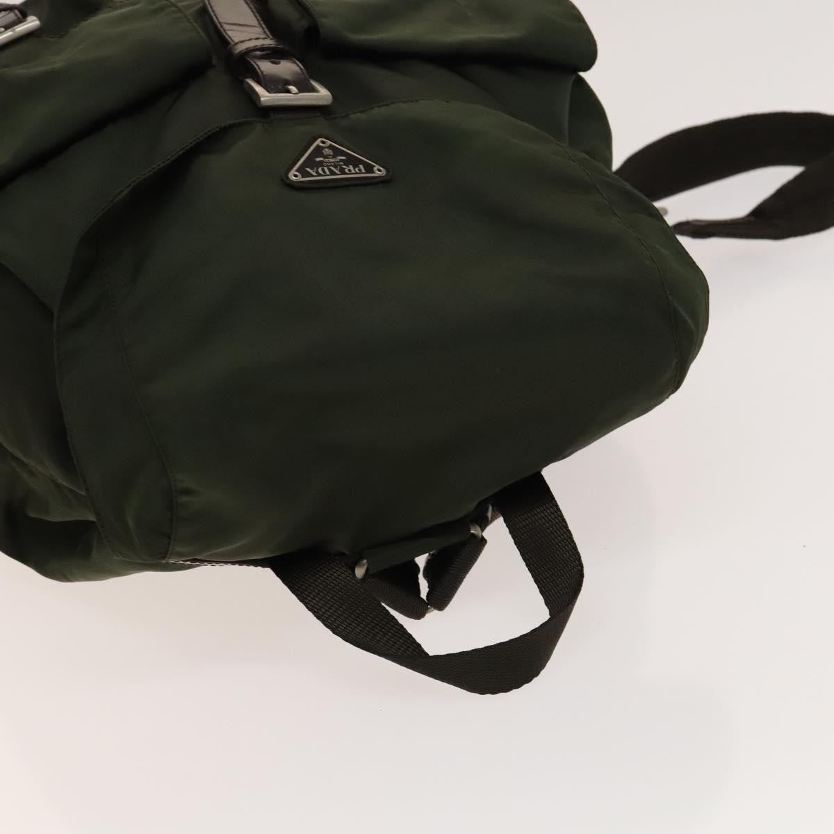 Prada Vela Double Front Pocket Tessuto With Saffiano Leather Khaki Nylon Backpack Bag (Pre-Owned)