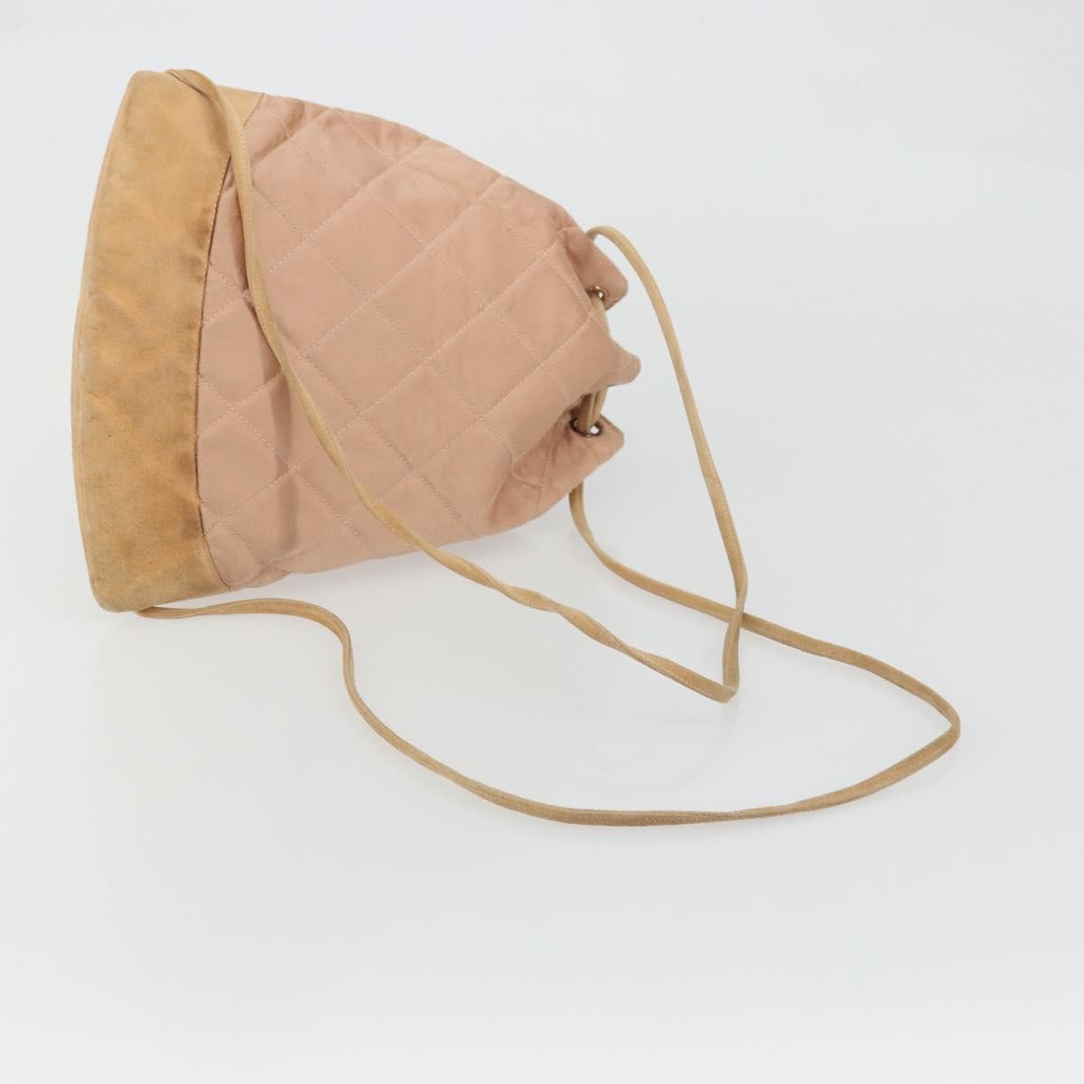 Chanel Vintage Drawstring Quilted Satin With Suede Pink Satin Backpack Bag (Pre-Owned)