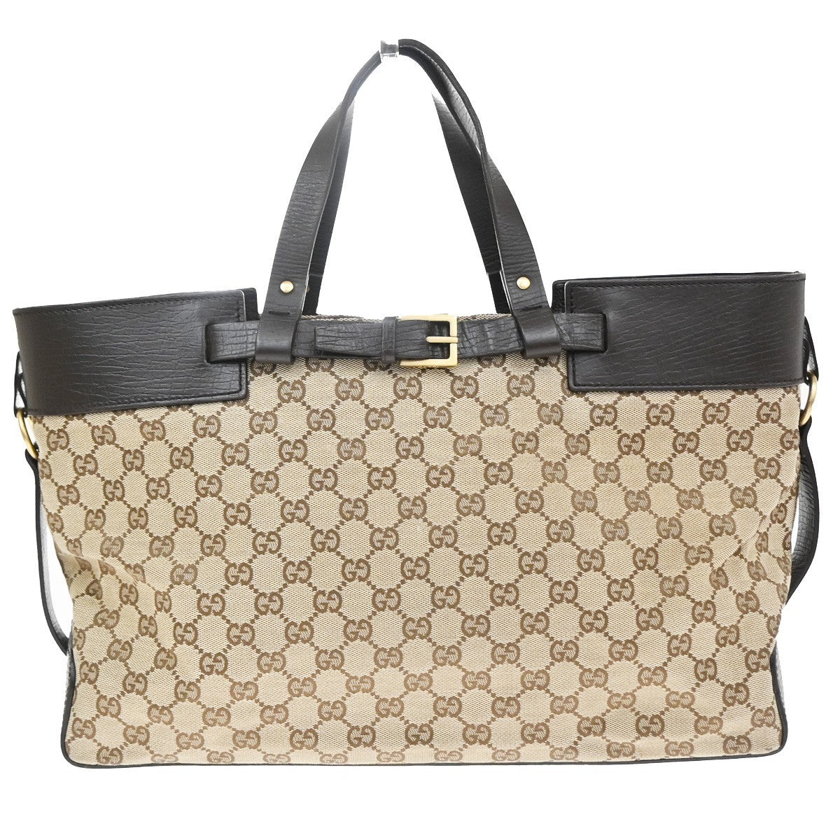 Gucci Belted Bucket Gg Canvas With Leather Brown Canvas Tote Bag Bag (Pre-Owned)