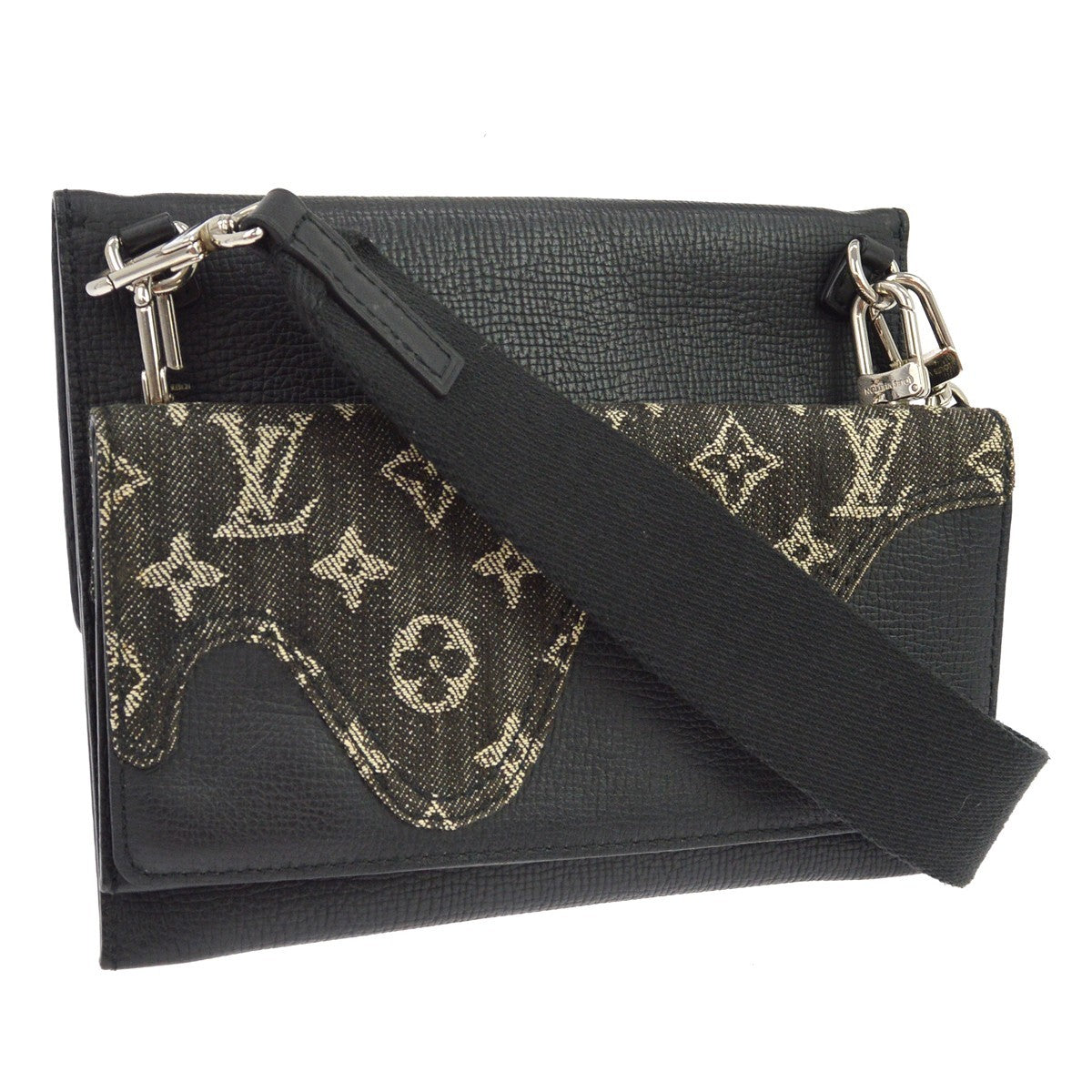 Louis Vuitton Nigo Trio Messenger Pouch Monogram Denim And Taurillon Leather Black Leather Clutche & Pouche Bag (Pre-Owned)