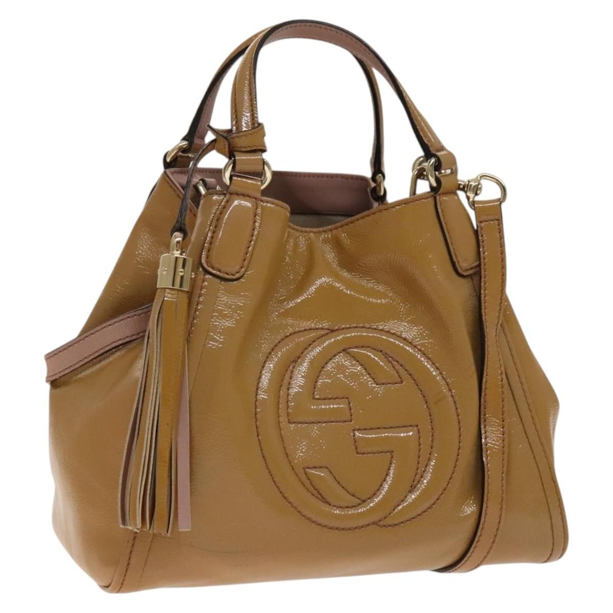 Gucci Soho Convertible Shoulder Patent Beige Patent_Leather Shoulder Bag Bag (Pre-Owned)