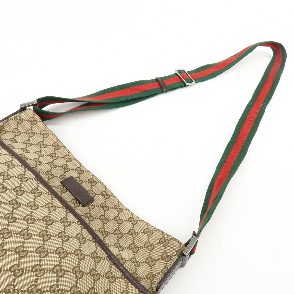 Gucci Web Strap Zip Messenger Gg Canvas Beige Canvas Handbag (Pre-Owned)