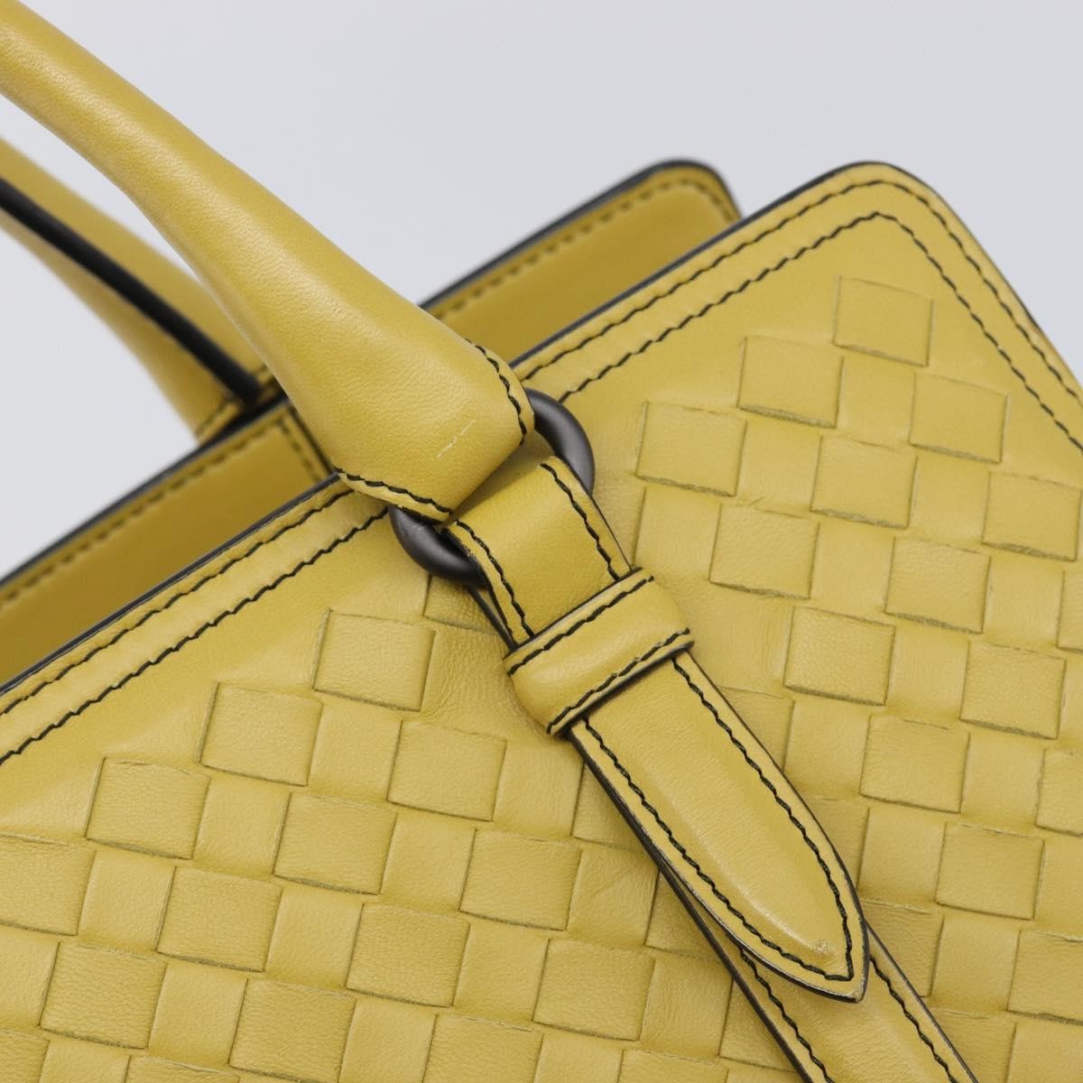Bottega Veneta Monaco Nappa Leather With Intrecciato Detail Yellow Leather Handbag (Pre-Owned)