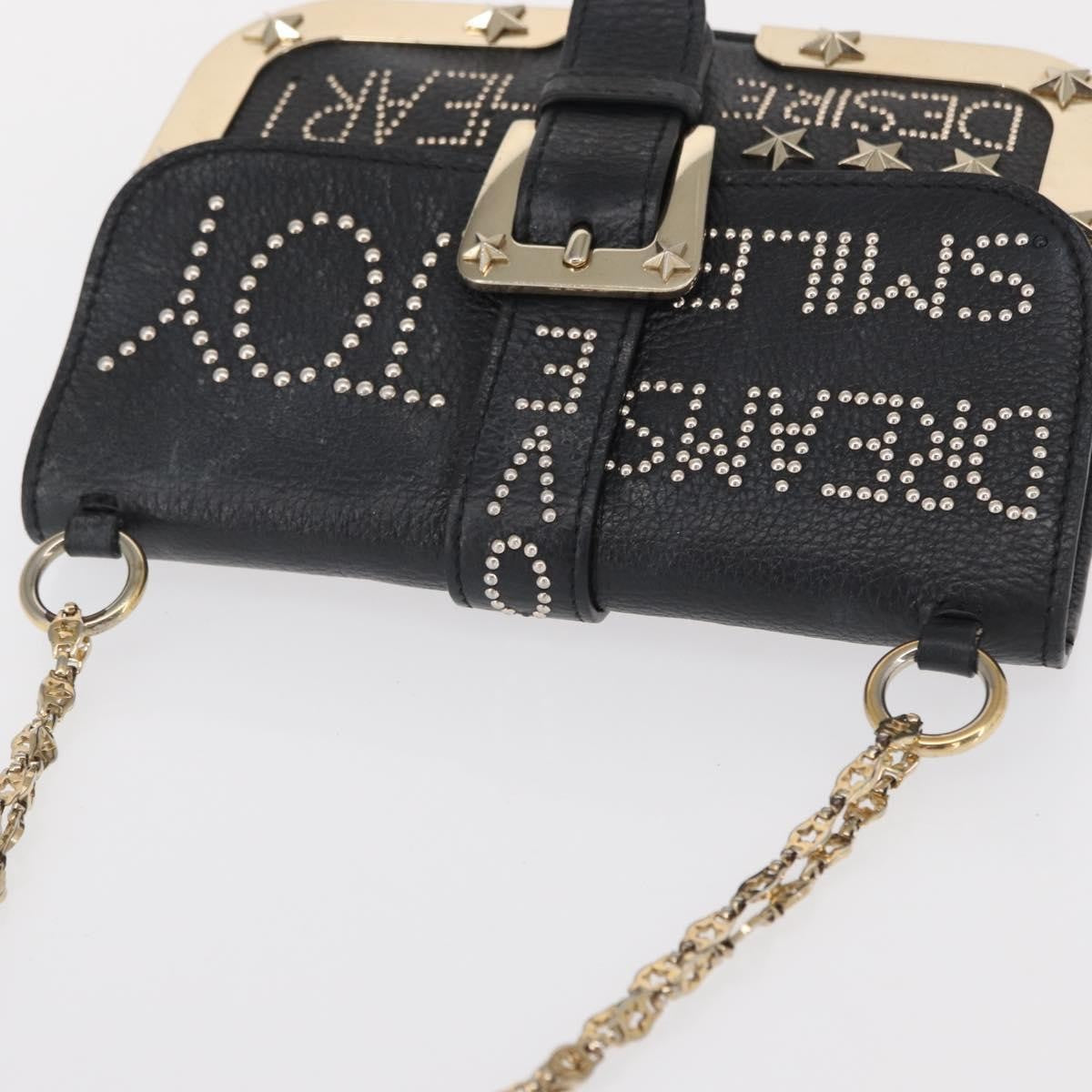 Valentino Garavani Chain Flap Leather Black Leather Shoulder Bag Bag (Pre-Owned)