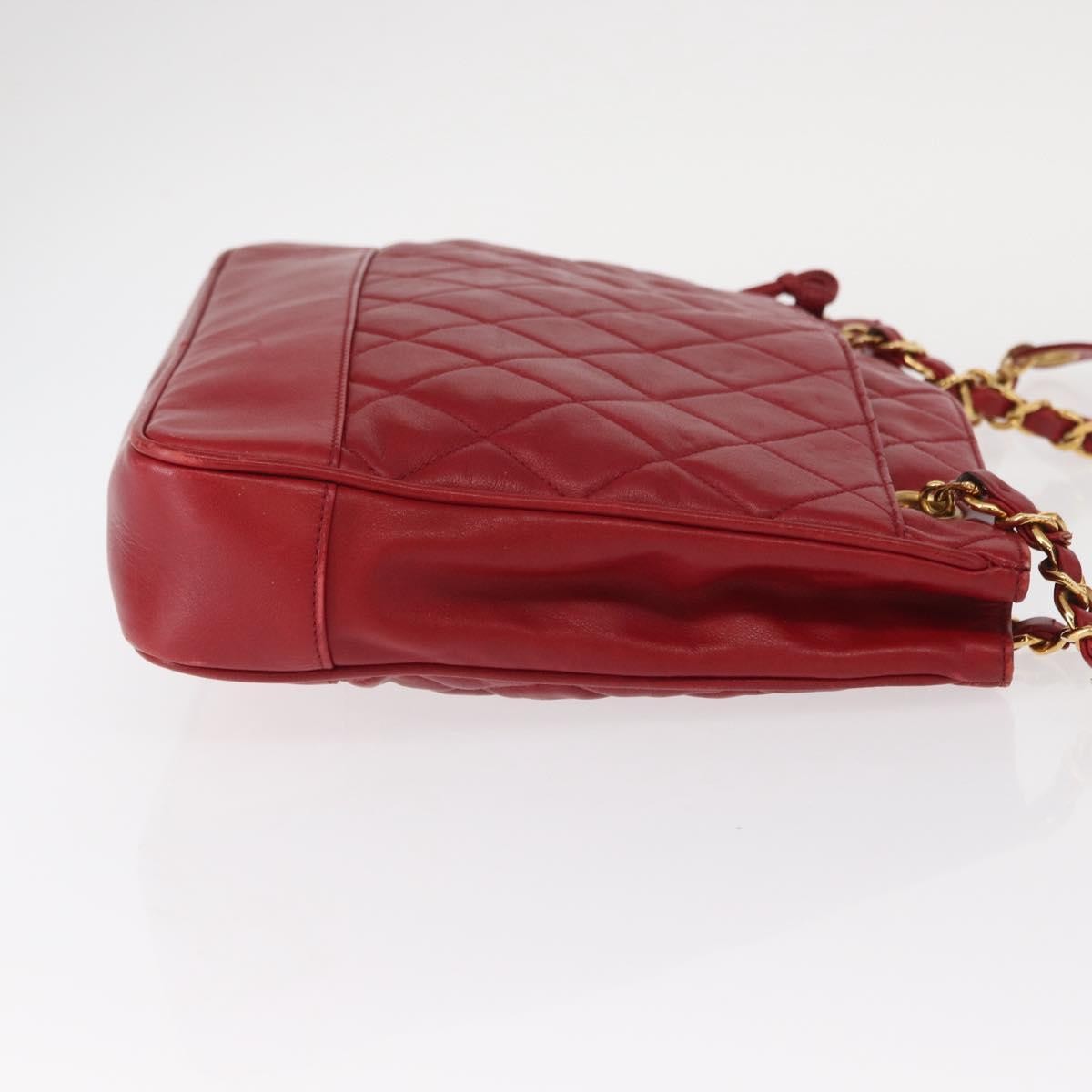 Chanel Vintage Slit Pocket Quilted Lambskin Red Leather Shoulder Bag Bag (Pre-Owned)