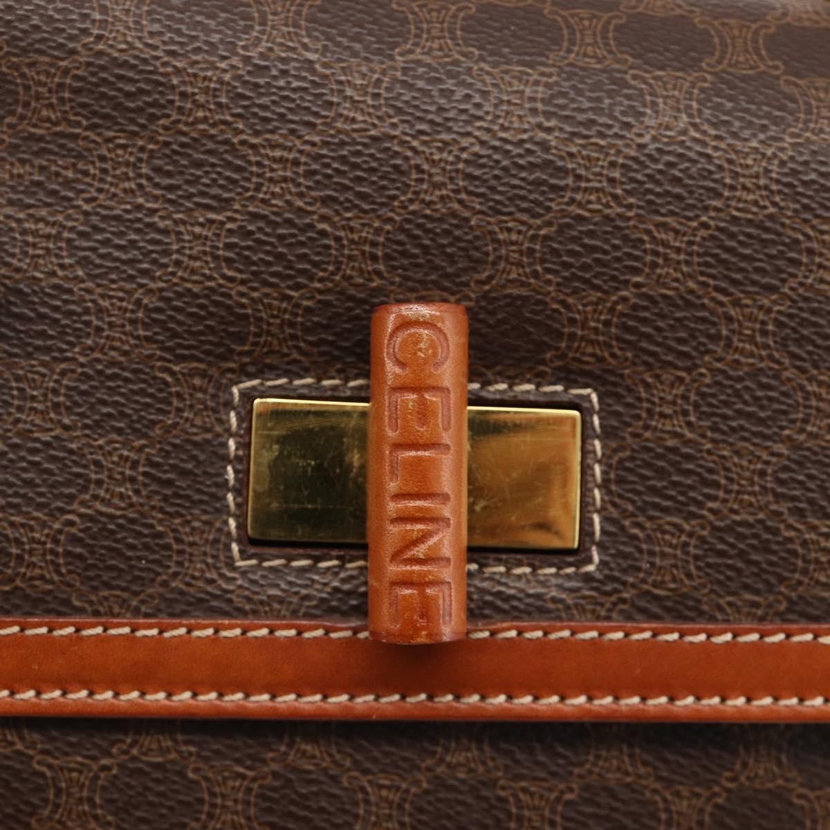 Celine Vintage Convertible Top Handle Macadam Coated Canvas Brown Pvc Handbag (Pre-Owned)